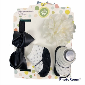 NWT LITTLE ME Fancy‎ Head Wrap Booties & Clippie (0-12 Months)